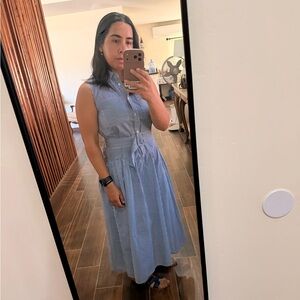 Tulip Creations Drop Waist Striped Blue Sleeveless Dress